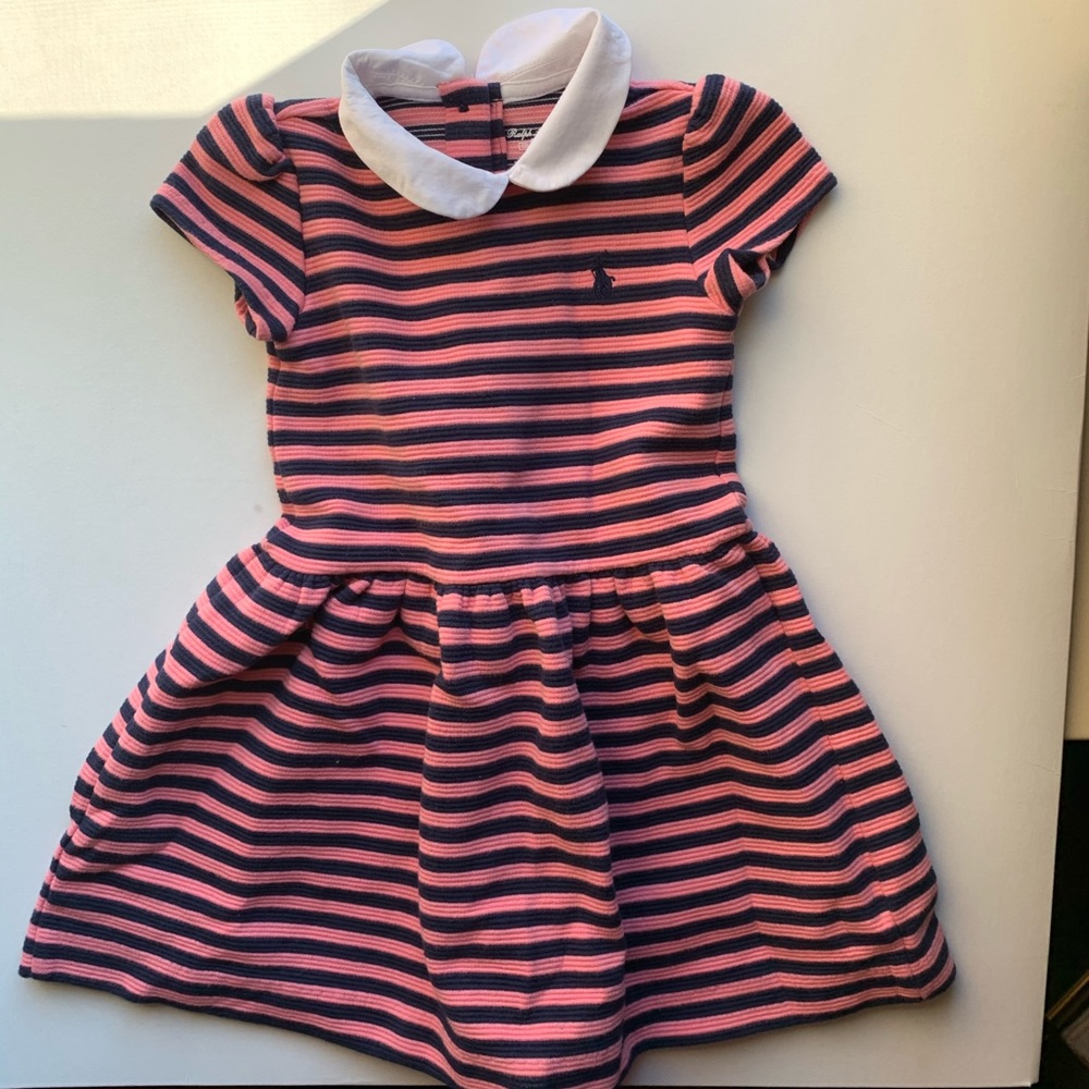 Cute Ralph Lauren Pink Navy Stripe Girl Dress 18M